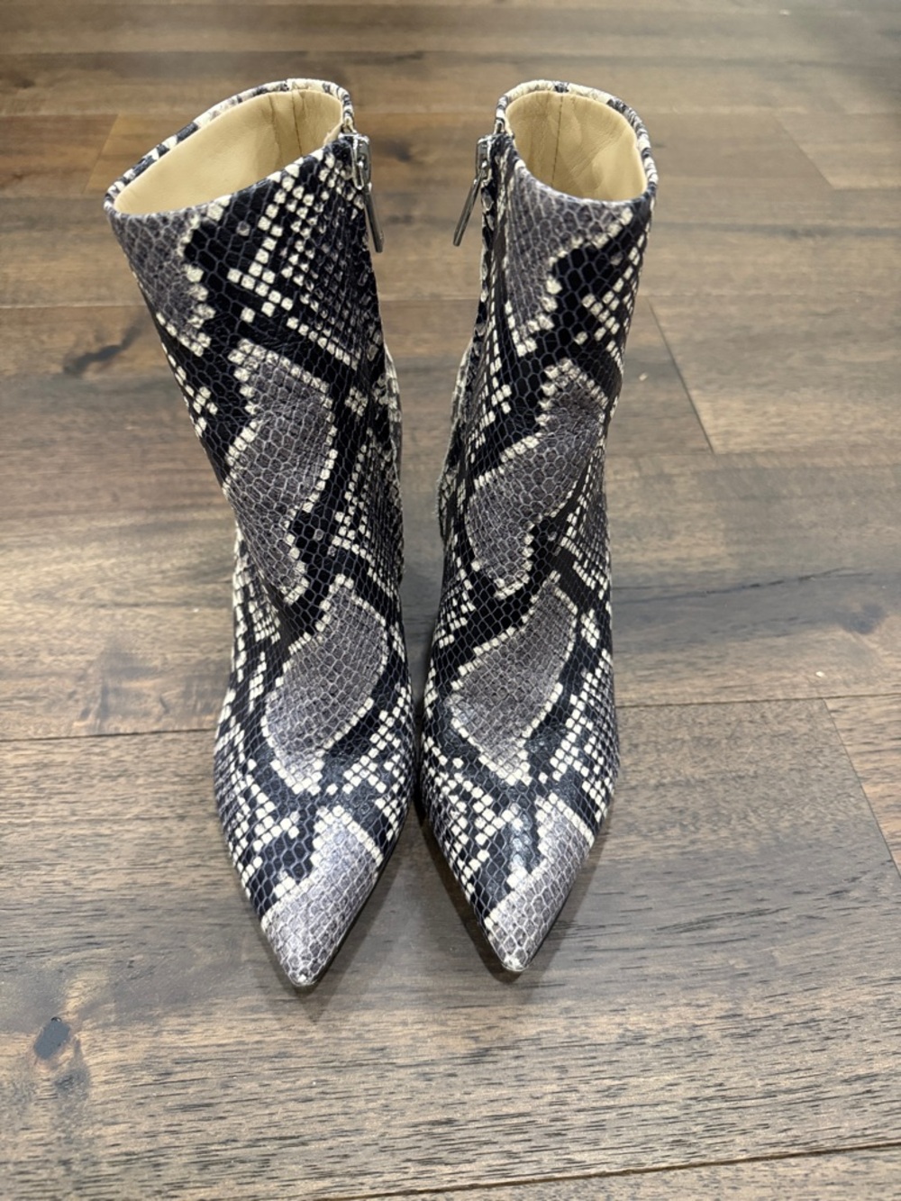 Marc Fisher Pointed Toe Snake-Print Ankle Boots - Black/Gray